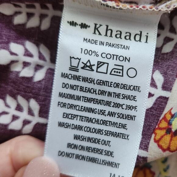 Khaadi Cotton Pom Pom Long Sleeve Flare Tunic Boho Artisan Print | Women Size 8 - Picture 12 of 12